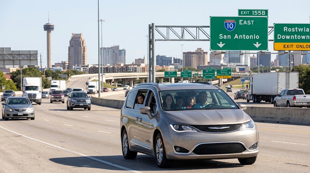 Family driving their minivan-with car insurance from alphasure- out of San Antonio